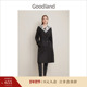 优雅撞色廓形长款 Goodland美地春季 法式 假两件条纹连帽风衣