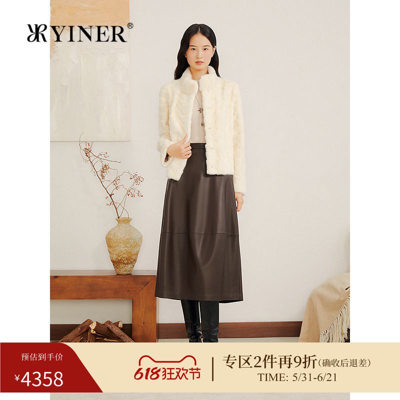 YINER音儿专选冬季新款月牙纹短款立领母貂拼貂水貂毛皮草