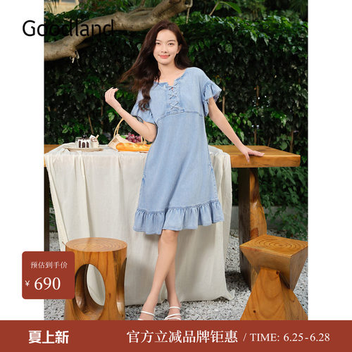 Goodland美地夏季含莱赛尔减龄牛仔连衣裙