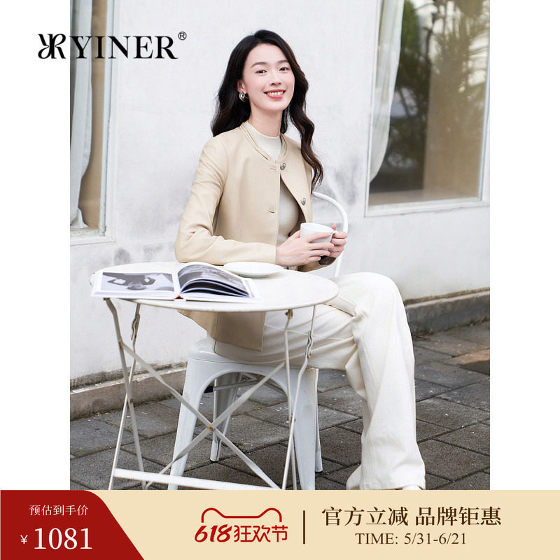 【优雅衣橱】YINER音儿专选春季新中式镂空领真皮羊皮衣夹克外套