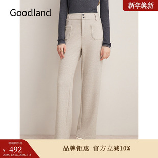 饰高腰阔腿休闲长裤 通勤钉珠装 冬季 Goodland美地女装
