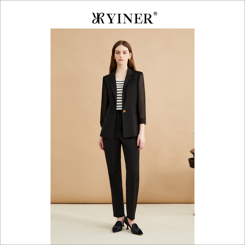 YINER音儿专选秋季一手长立体腰线休闲西装短外套