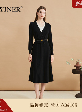 【美丽诺羊毛】YINER音儿专选女装冬季时尚V领假两件连衣裙