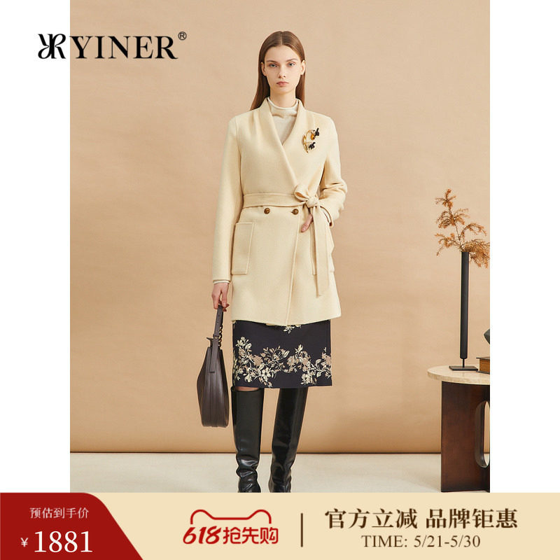 【木兰花系列】YINER音儿女装冬季时尚羊毛羊绒双面毛呢大衣外套