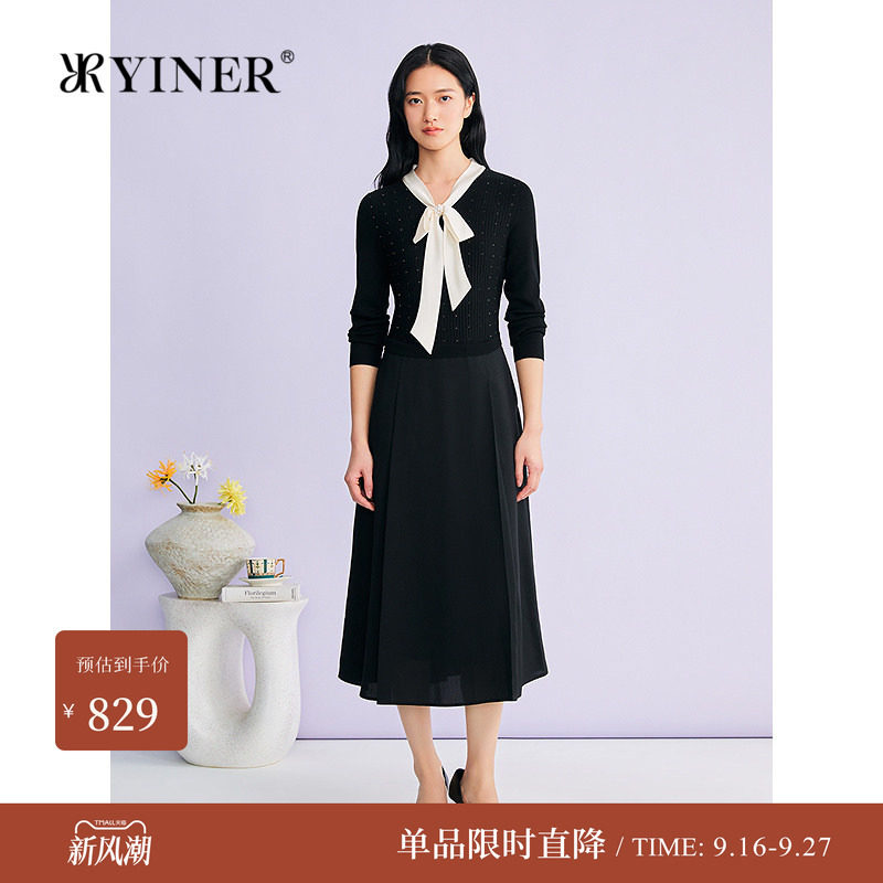 音儿春季美丽诺羊毛蝴蝶结连衣裙图片