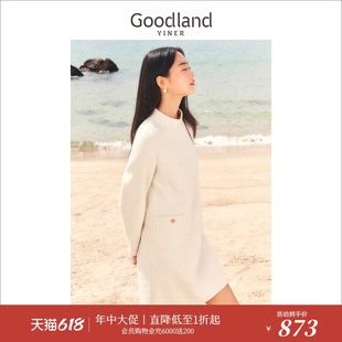 Goodland美地女装 冬季 100%绵羊毛 双面呢百搭立领连衣裙