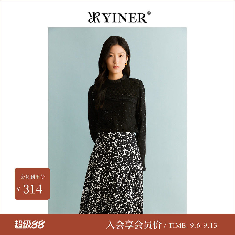YINER音儿秋季木耳边闪丝针织衫图片