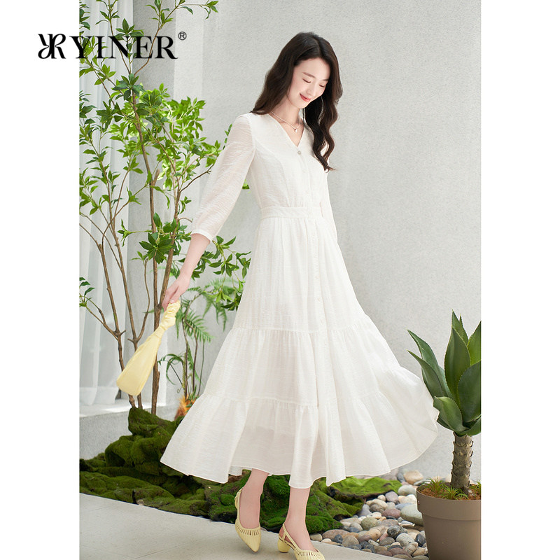 【天丝系列】YINER音儿专选秋季莱赛尔白色仙女裙连衣裙