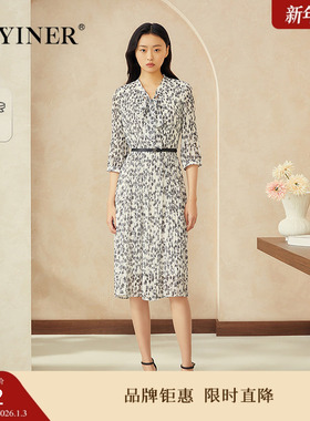 【周末花园】YINER音儿专选2025夏季新款碎花蝴蝶结领皱褶连衣裙