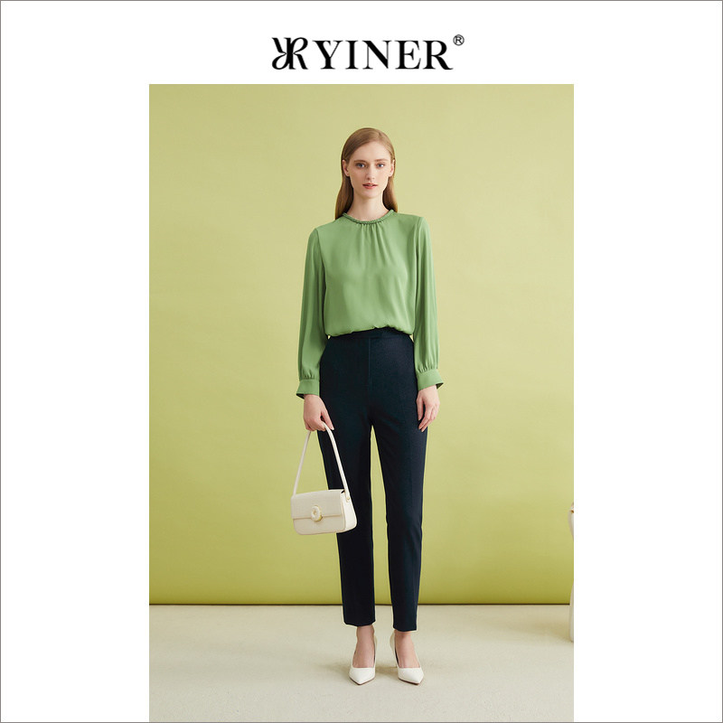 YINER音儿专选春季法式优雅通勤含绵羊毛小脚休闲裤