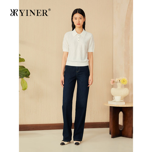 YINER音儿专选夏季新款法式复古翻领百搭闪闪珠片毛针织衫