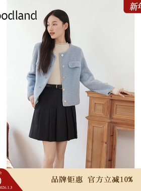 Goodland美地女装冬季时尚时尚短款保暖圆领环保羊毛皮草外套