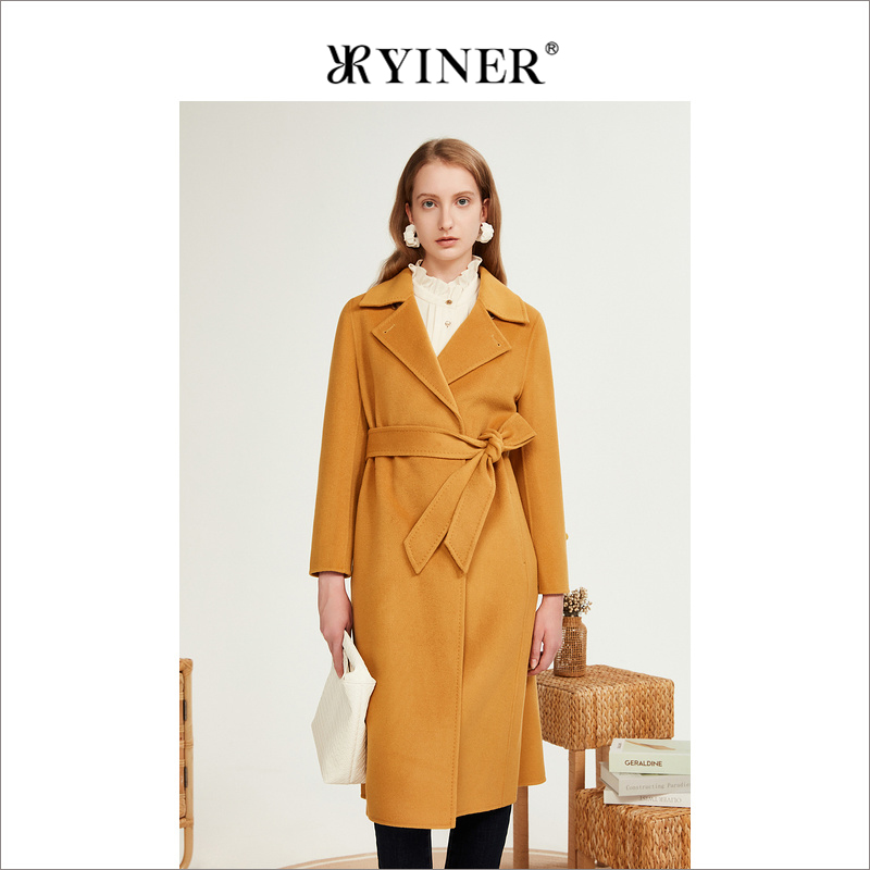 YINER音儿专选女装冬季羊毛含羊绒双面呢大衣