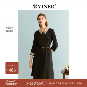 YINER音儿专选冬季设计感POLO领撞色法式连衣裙配腰带