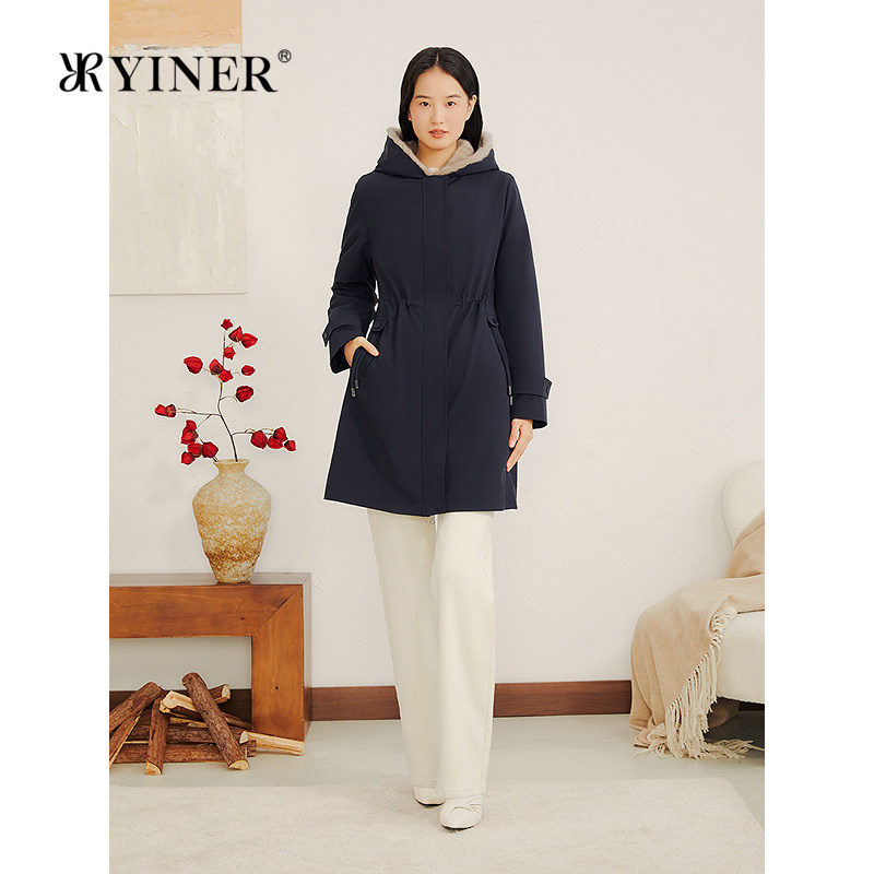 YINER音儿专选冬季新款可拆卸内胆撞色水貂毛内里连帽尼克服