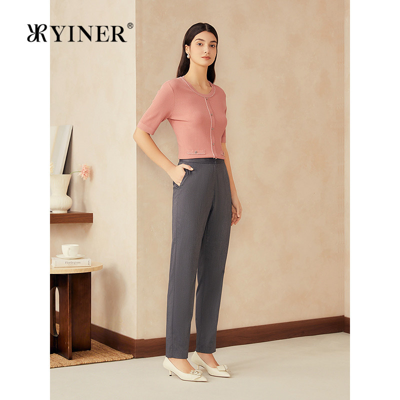 YINER音儿女装2025夏季新款法式薄款五分袖桑蚕丝混纺针织衫套头