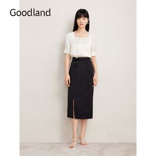 Goodland美地夏季 流光通勤上衣 气质方领衬衫