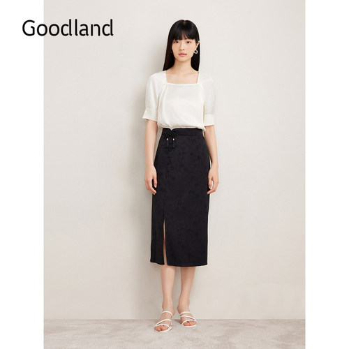 Goodland美地夏季气质方领衬衫流光通勤上衣