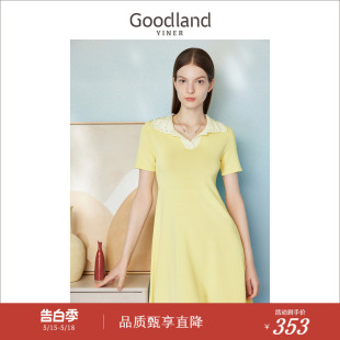 Goodland美地女装 夏季 向阳而生 手工钩花钉珠连衣裙