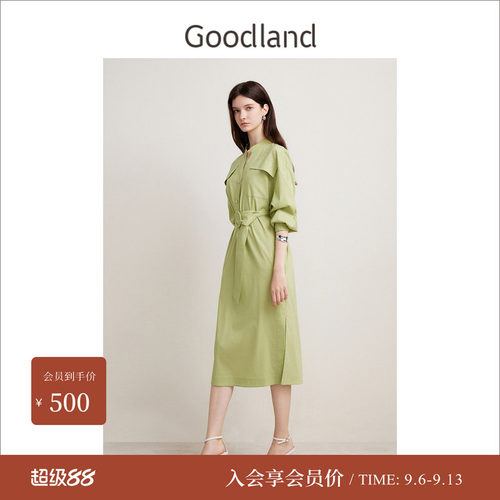 【天丝系列】Goodland美地春季小立领莱赛尔衬衫连衣裙长袖