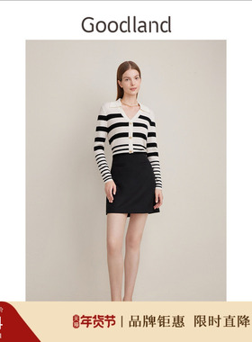 Goodland美地春季法式优雅Bridget Riley条纹假两件连衣裙
