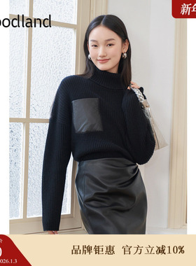 Goodland美地女装冬季时尚羊毛高领落肩松弛感毛针织衫