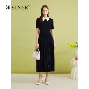 撞色彼得潘领针织连衣裙 YINER音儿春季 透气宝来纱