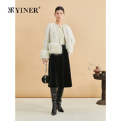 YINER音儿专选秋季 剪花兔毛水貂毛皮千金风真皮皮草