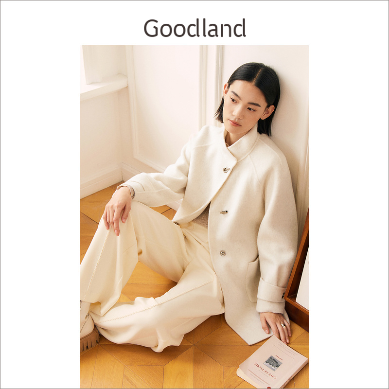 【100绵羊毛】Goodland美地女装冬季立领新中式双面呢大衣外套