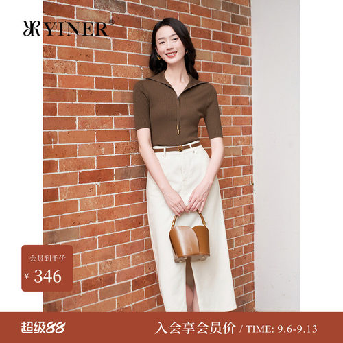 YINER音儿秋季拉链翻领针织衫
