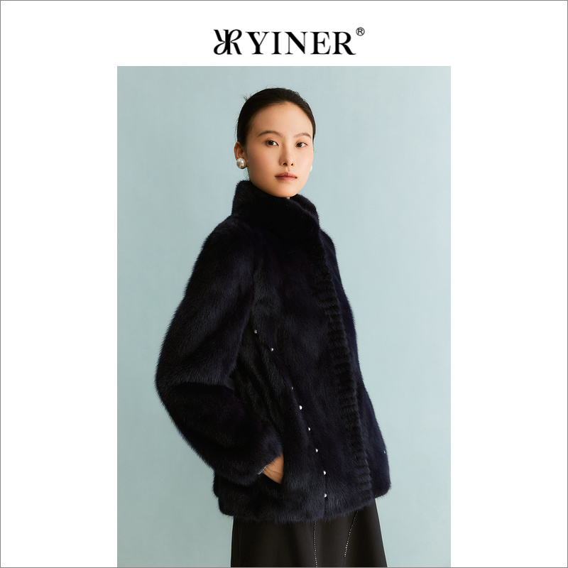 YINER音儿专选女装冬季法式优雅绒暖水貂毛皮皮草外套