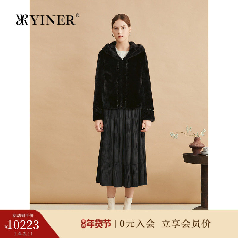 YINER音儿专选女装冬季时尚优雅短款连帽水貂毛皮草外套,女装/女士精品,皮草,淘宝优惠券,粉丝福利购,淘宝优惠卷