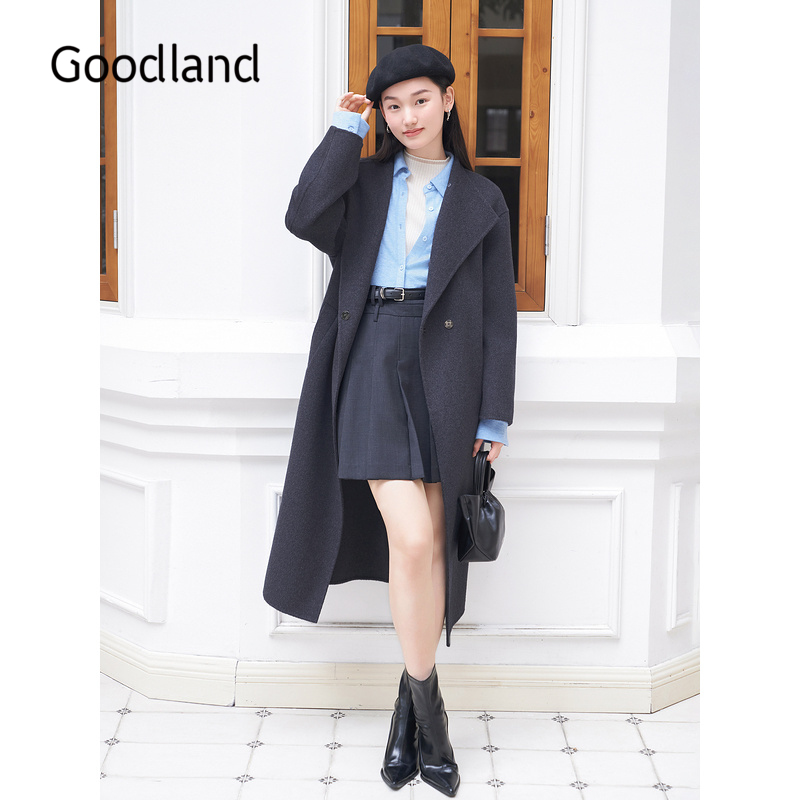 【美丽诺羊毛】Goodland美地2024冬季新款双面毛呢大衣长款外套
