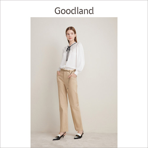 Goodland美地春季南法浪漫缎面衬衫蝴蝶结系带优雅上衣