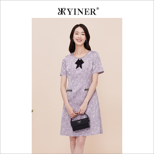 夏季 YINER音兒專選女裝 輕甜蝴蝶結(jié)提花h型連衣裙