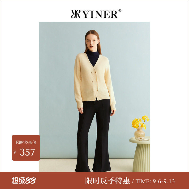 【反季特惠】【裸感羊绒】YINER音儿女装冬季绵羊毛假两件针织衫图片
