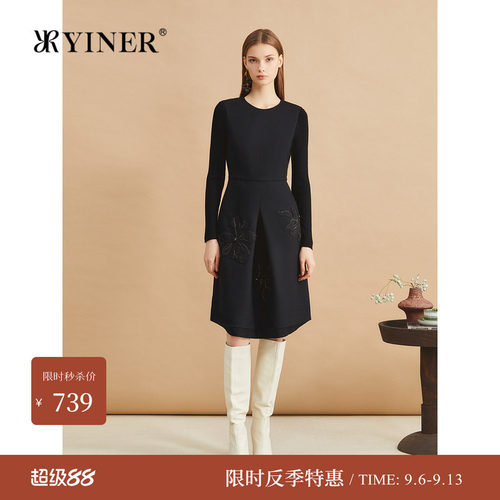 【反季】【木兰花系列】YINER音儿时尚美丽诺羊毛绣花连衣裙长袖