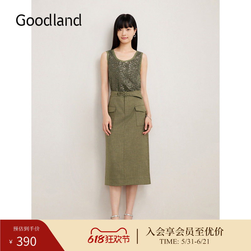 Goodland美地女装春季晶莹亮片雪纺小背心百搭马甲