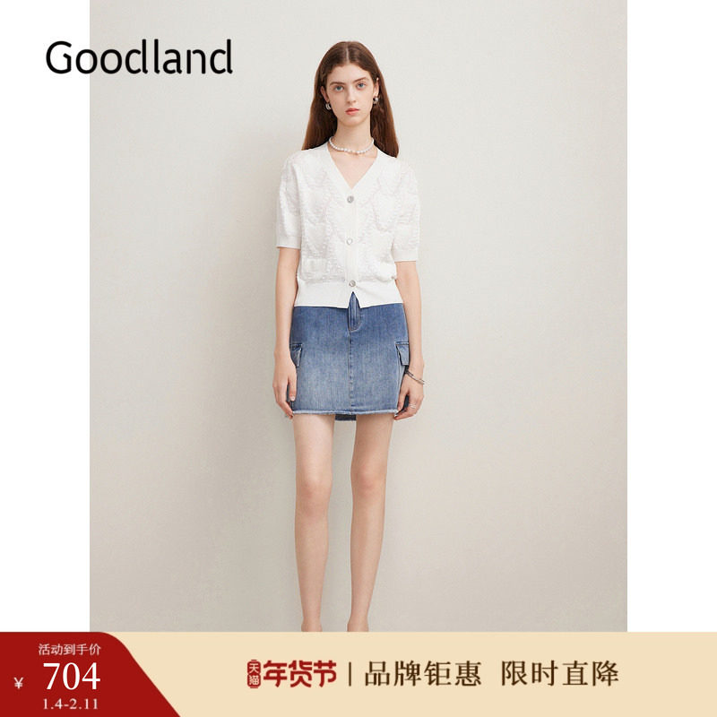 Goodland美地女装夏季法式优雅刺绣针织衫小香风上衣,女装/女士精品,毛针织衫,淘宝优惠券,粉丝福利购,淘宝优惠卷