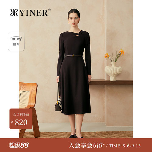 音儿美丽诺羊毛显瘦长袖连衣裙