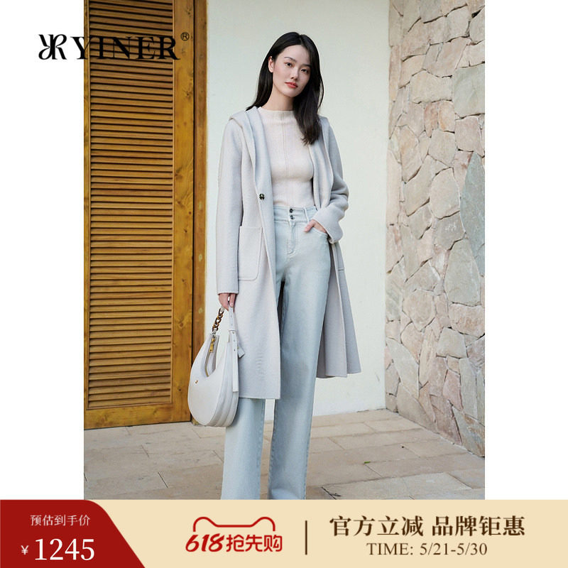 【美丽诺羊毛】YINER音儿冬季狐狸绒毛呢大衣长款外套
