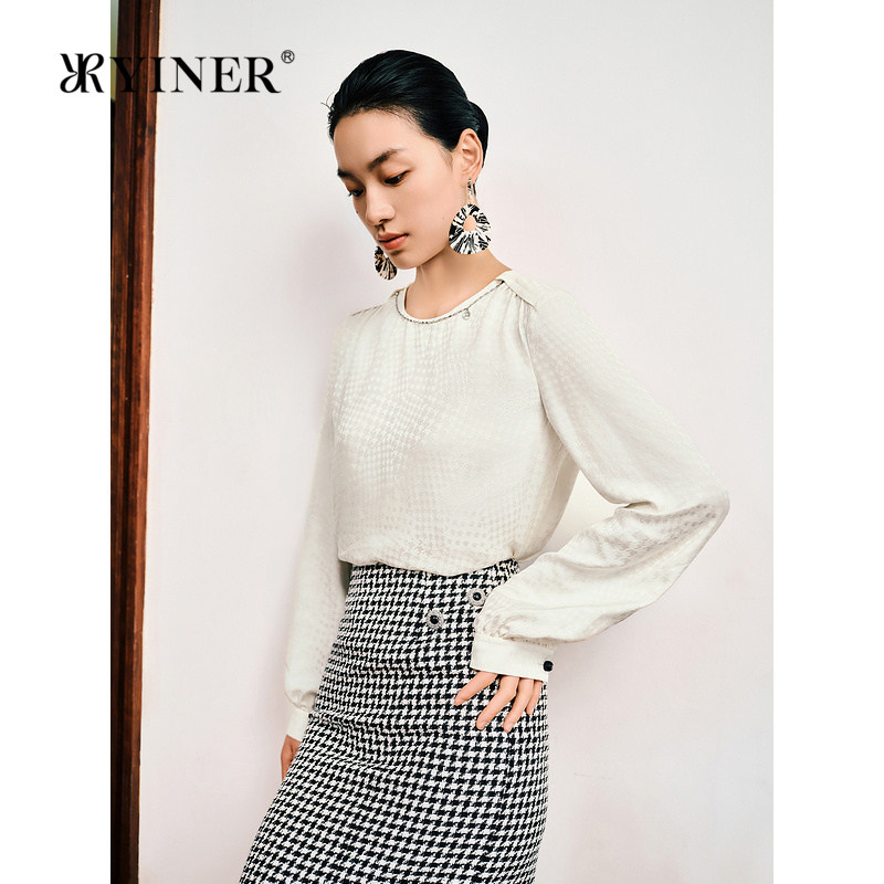 【1996系列】YINER音儿冬季桑蚕丝提花衬衫弹力真丝上衣