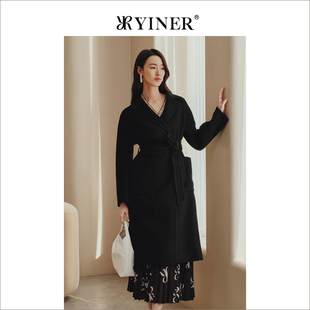 冬中长款 YINER音儿专选女装 绵羊毛 廓形外套双面毛呢大衣 羊绒