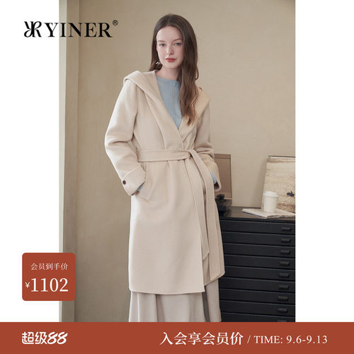 【美丽诺羊毛】YINER音儿专选秋睡袍式双面呢大衣长外套长袖