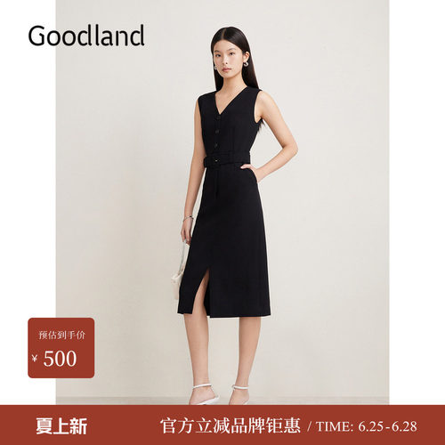 【醋酸系列】Goodland美地夏季V领无袖连衣裙