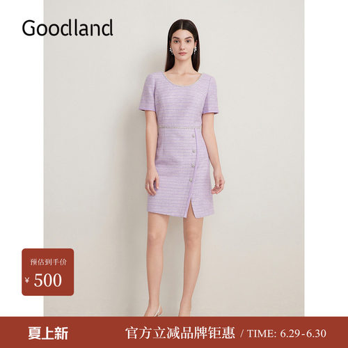 【醋酸系列】Goodland美地夏季法式小香风花纱收腰连衣裙
