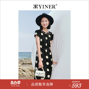 夏季 YINER音儿专选女装 重工钉珠连衣裙 复古波点