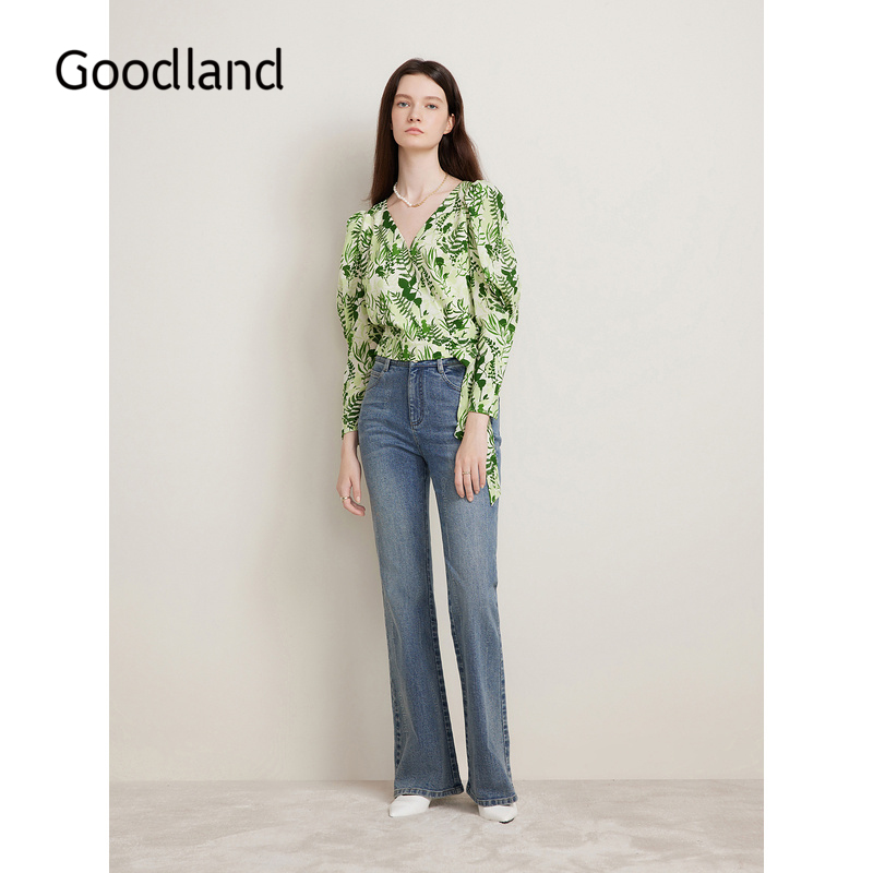 【真丝系列】Goodland美地春季桑蚕丝衬衫诗意碎花上衣