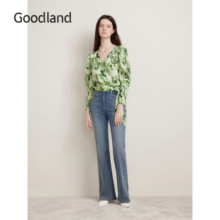 诗意碎花上衣 真丝系列 Goodland美地春季 桑蚕丝衬衫