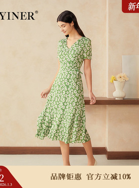 【周末花园】YINER音儿专选2025夏新款真丝百合印花茶歇裙连衣裙